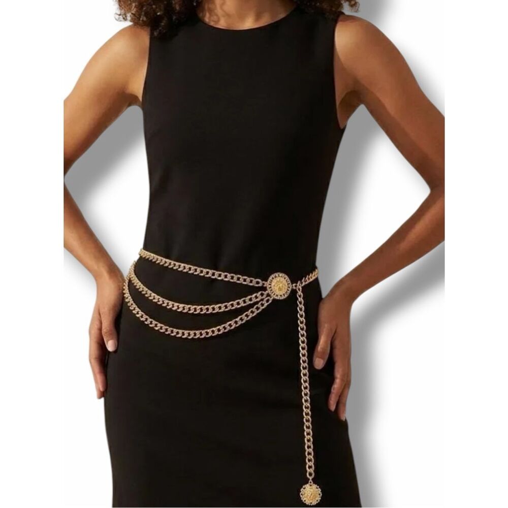 Vintage Gold Multilayer Chain Belt Medallion 25-34"